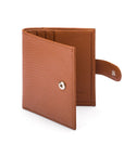 Compact leather billfold wallet with tab, tan, front