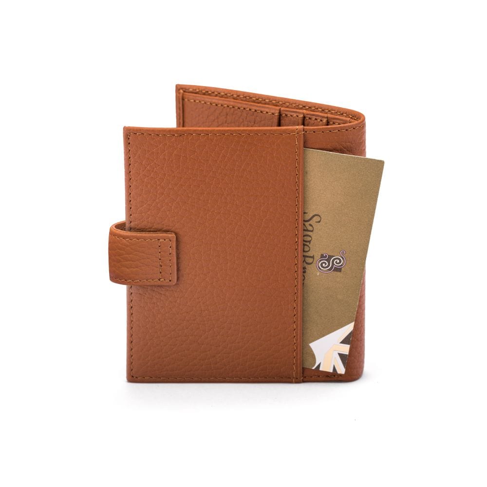 Compact leather billfold wallet with tab, tan, back