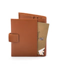 Compact leather billfold wallet with tab, tan, back