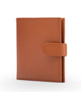 Compact leather billfold wallet with tab, tan, front view