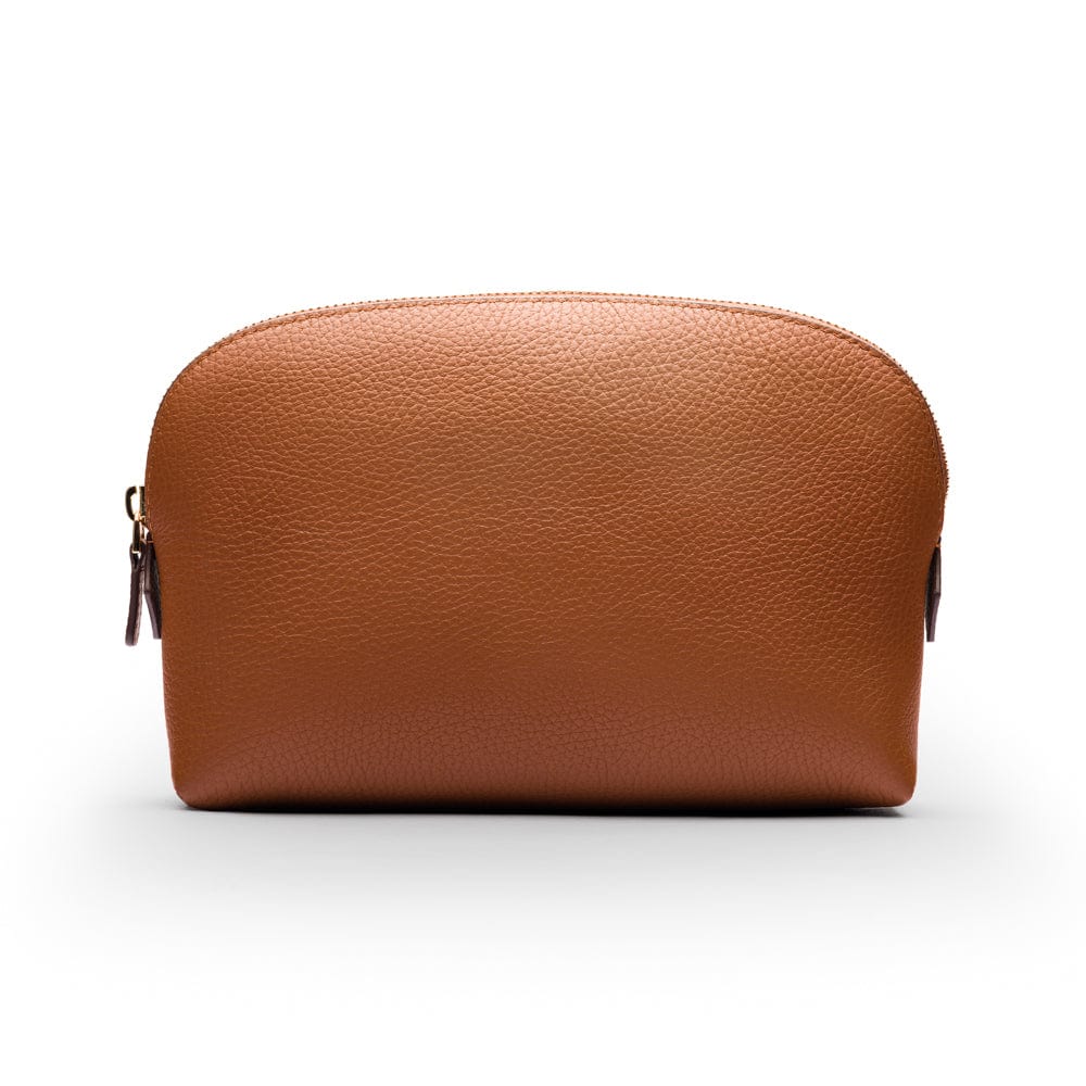 Leather cosmetic bag, tan, front