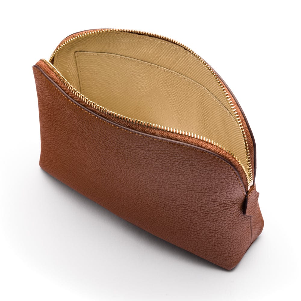 Leather cosmetic bag, tan, inside