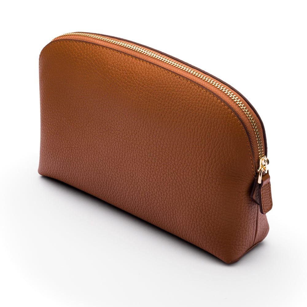 Leather cosmetic bag, tan, side