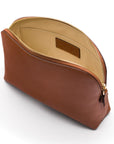 Leather cosmetic bag, tan, open