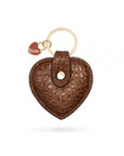 Leather heart shaped key ring, tan croc, front