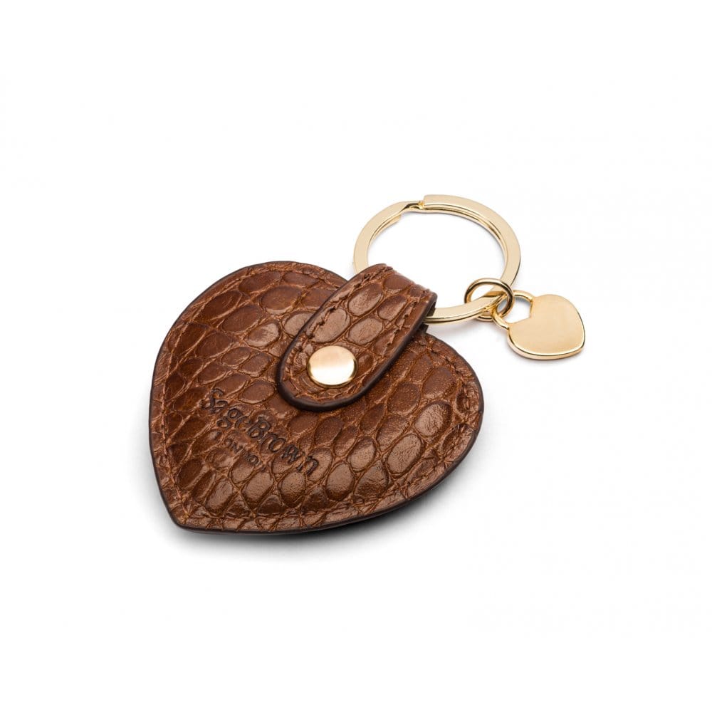 Leather heart shaped key ring, tan croc, back