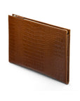 Zip top leather folder, tan croc, side view