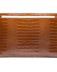 Zip top leather folder, tan croc, front view