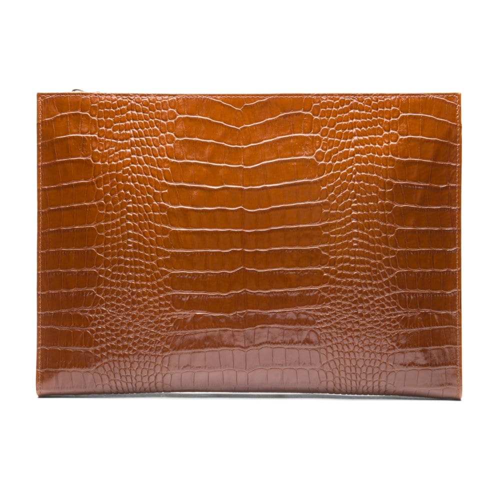 Zip top leather folder, tan croc, back view