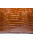 Zip top leather folder, tan croc, back view