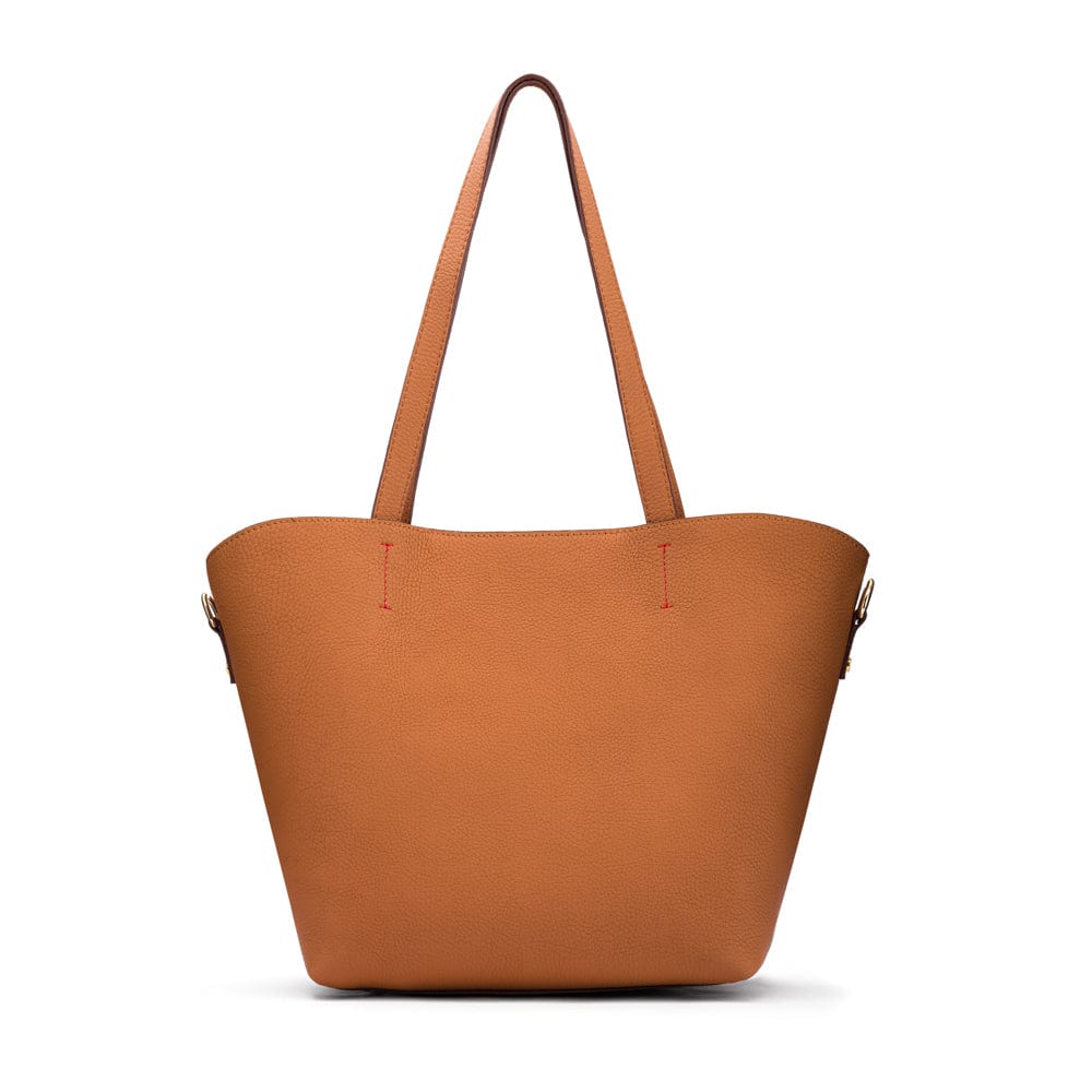 Leather tote bag, tan, front view