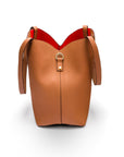 Leather tote bag, tan, side view