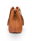 Leather tote bag, tan, side view 2