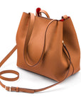 Leather tote bag, tan, with shoulder strap