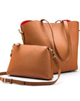 Leather tote bag, tan, with inner bag