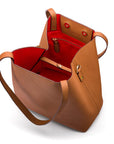 Leather tote bag, tan, inside closed