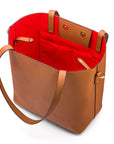 Leather tote bag, tan, inside open