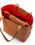 Leather tote bag, tan, with inner bag view