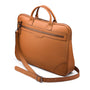 16"  slim leather laptop bag, tan, side view