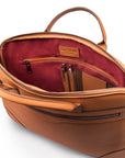 16"  slim leather laptop bag, tan, open view