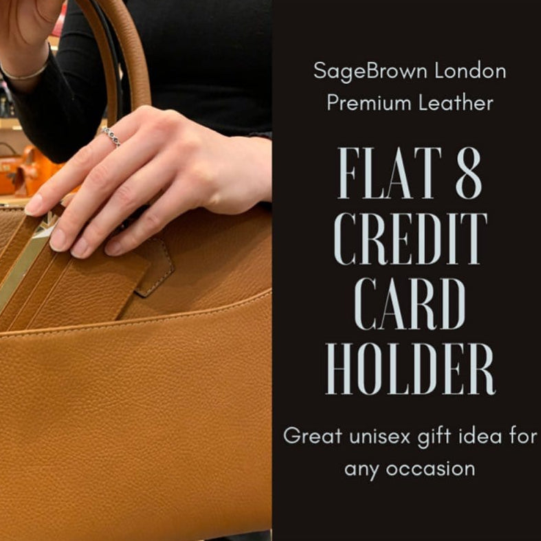 Flat leather 8 credit card wallet, tan pebble grain, lifestyle