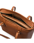 Women's leather 13" laptop workbag, tan, open