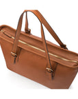 Women's leather 13" laptop workbag, tan, zip closure