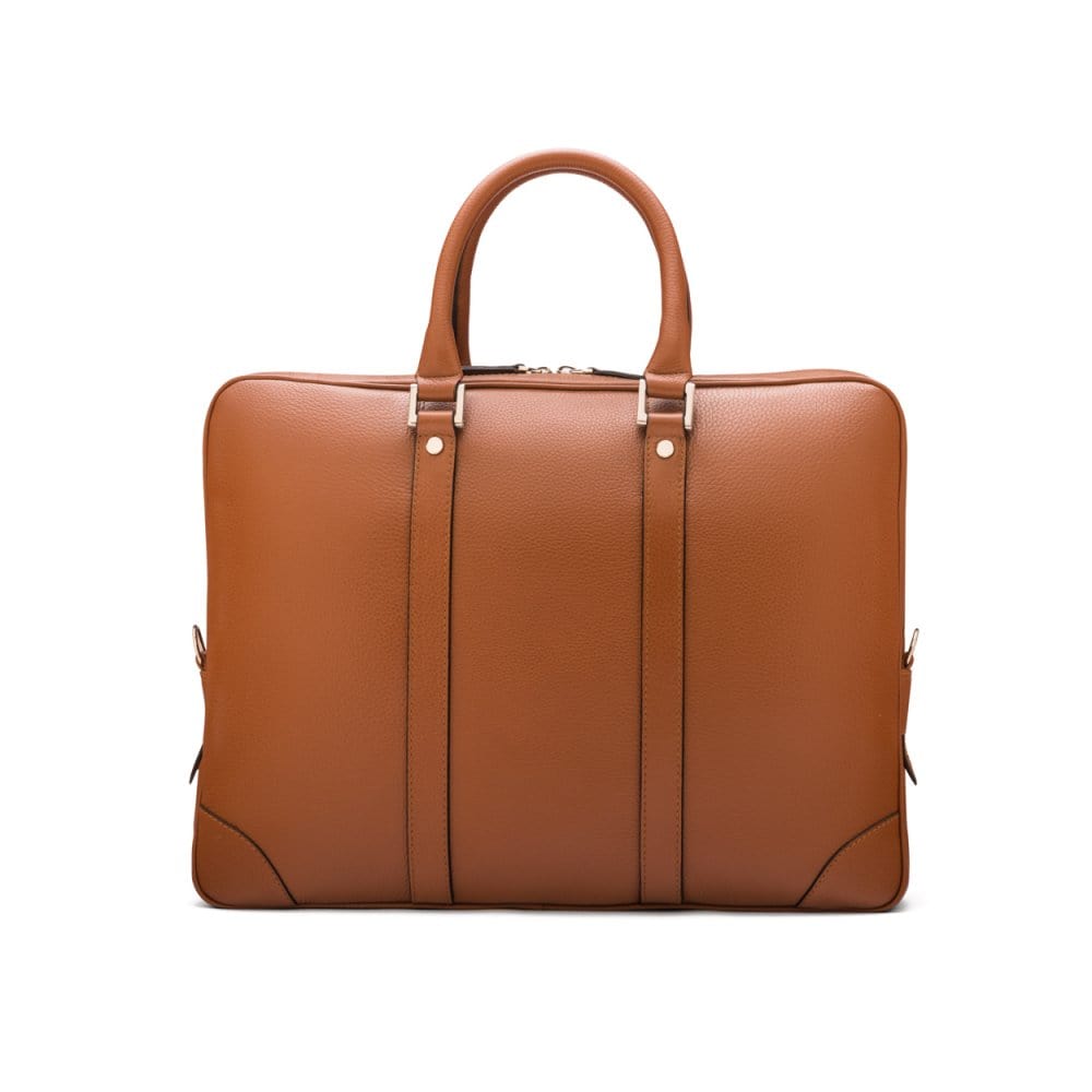 15" leather laptop bag, tan, front