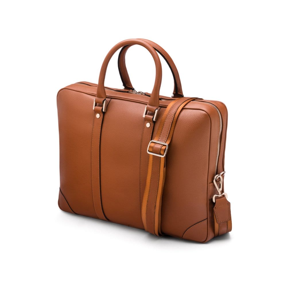 15" leather laptop bag, tan, side