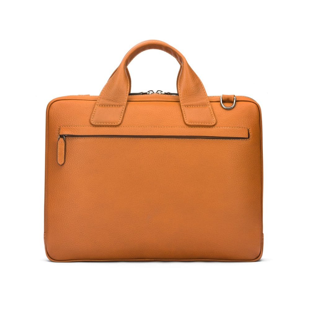 Leather 13&quot; laptop briefcase, tan, back