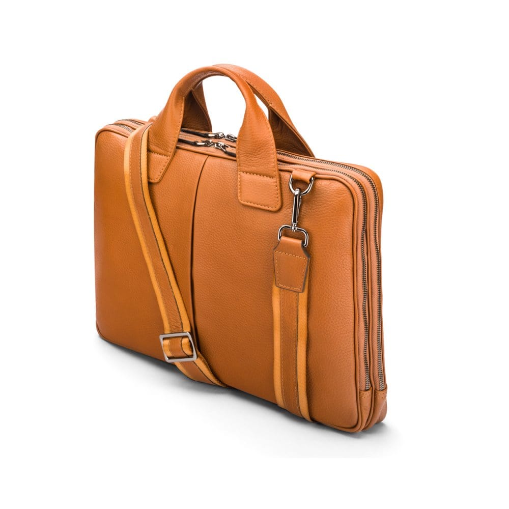 Leather 13&quot; laptop briefcase, tan, side