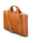 Leather 13" laptop briefcase, tan, side