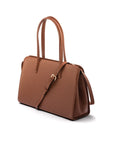 Ladies' leather 15" laptop handbag, tan, with shoulder strap