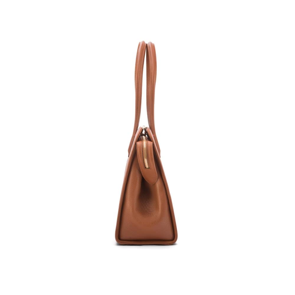 Ladies&#39; leather 15&quot; laptop handbag, tan, side