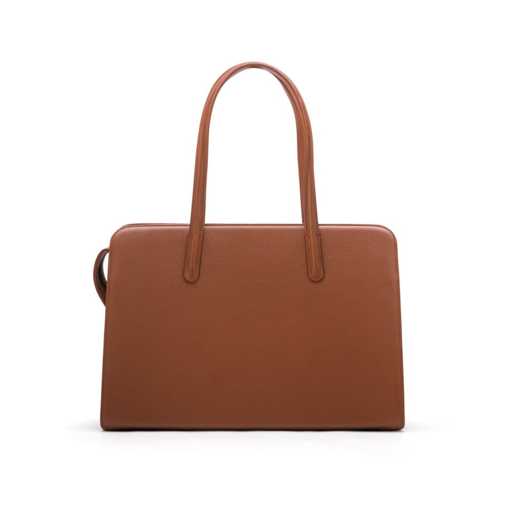 Ladies' leather 15" laptop handbag, tan, front