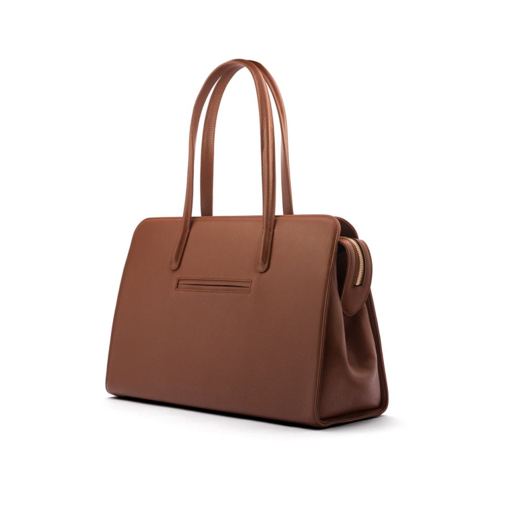 Ladies' leather 15" laptop handbag, tan, back