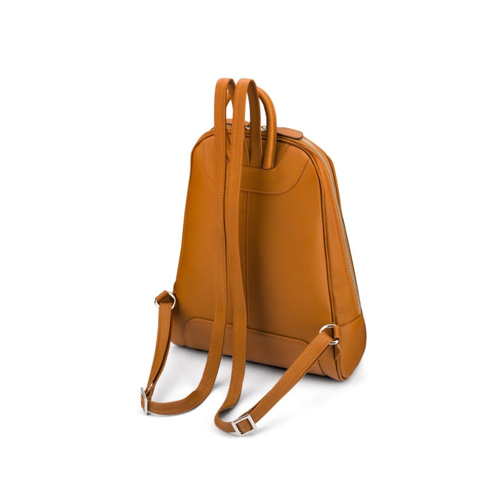Ladies leather backpack, tan, rear view