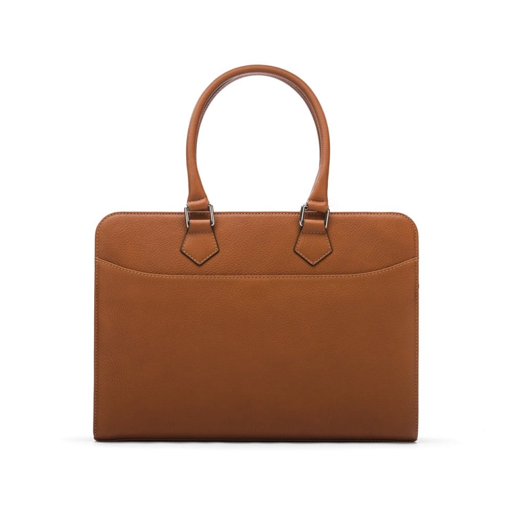 Ladies leather 13" laptop bag, tan, front