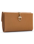 Tan Ladies Tall Leather Purse With Brass Clasp 8 CC