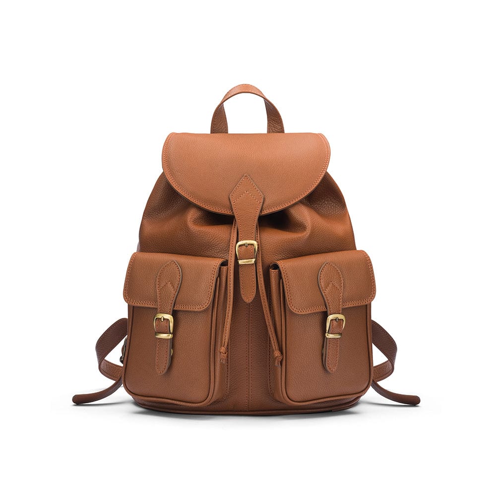 Large leather backpack, tan, front
