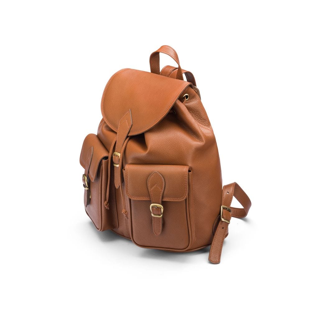 Large leather backpack, tan, side