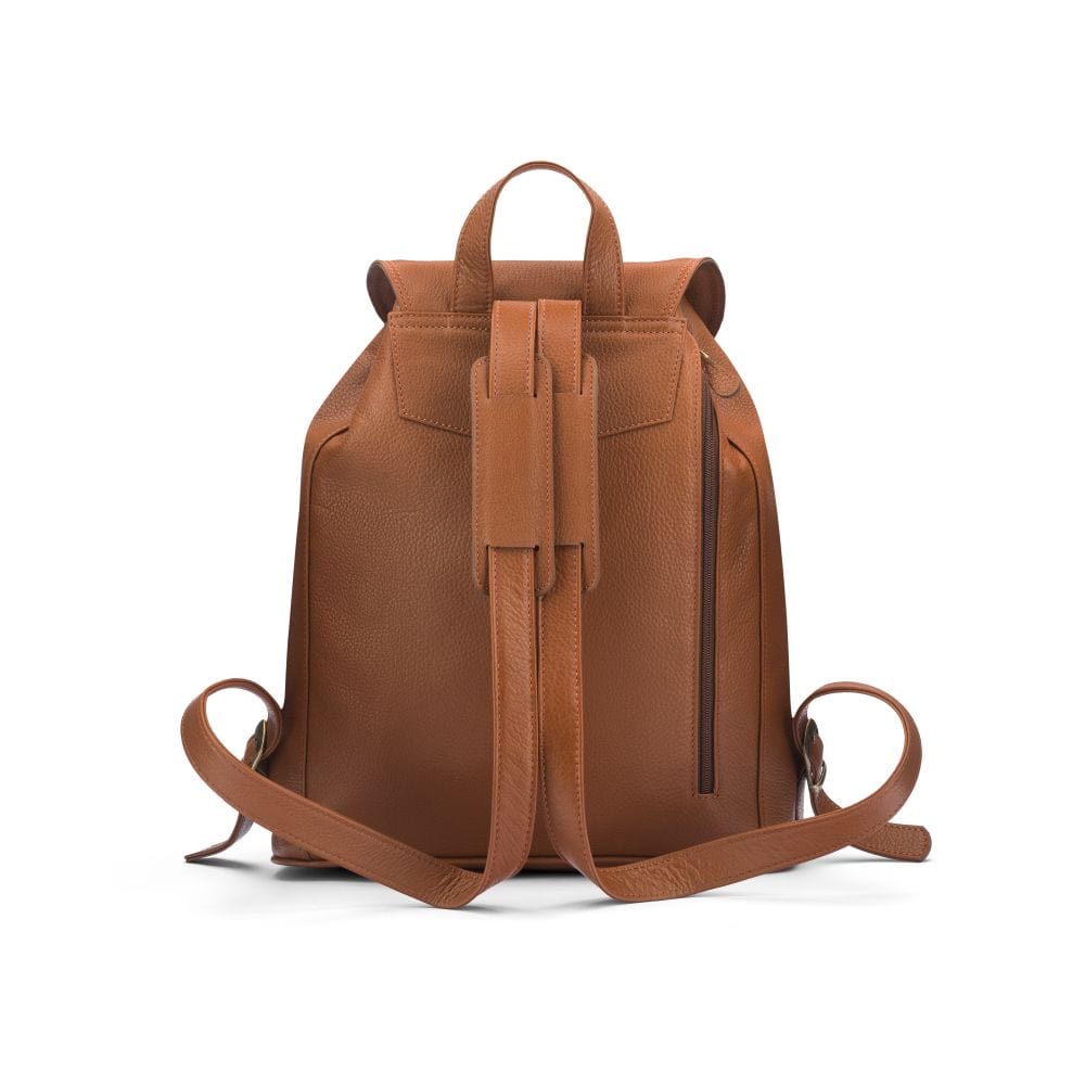 Large leather backpack, tan, back view