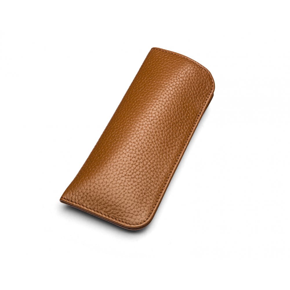 Large leather glasses case, tan, front