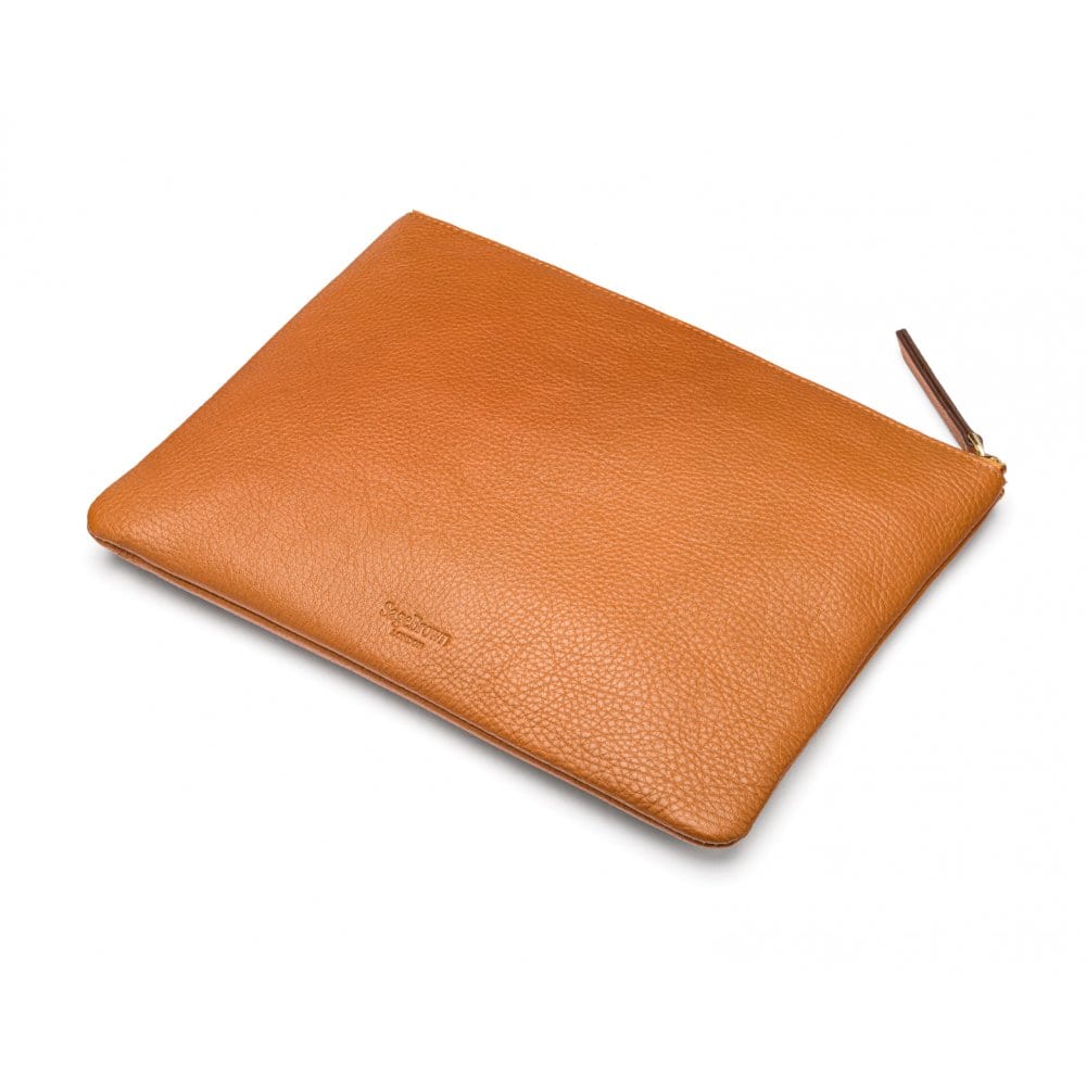 Large leather makeup bag, tan, back