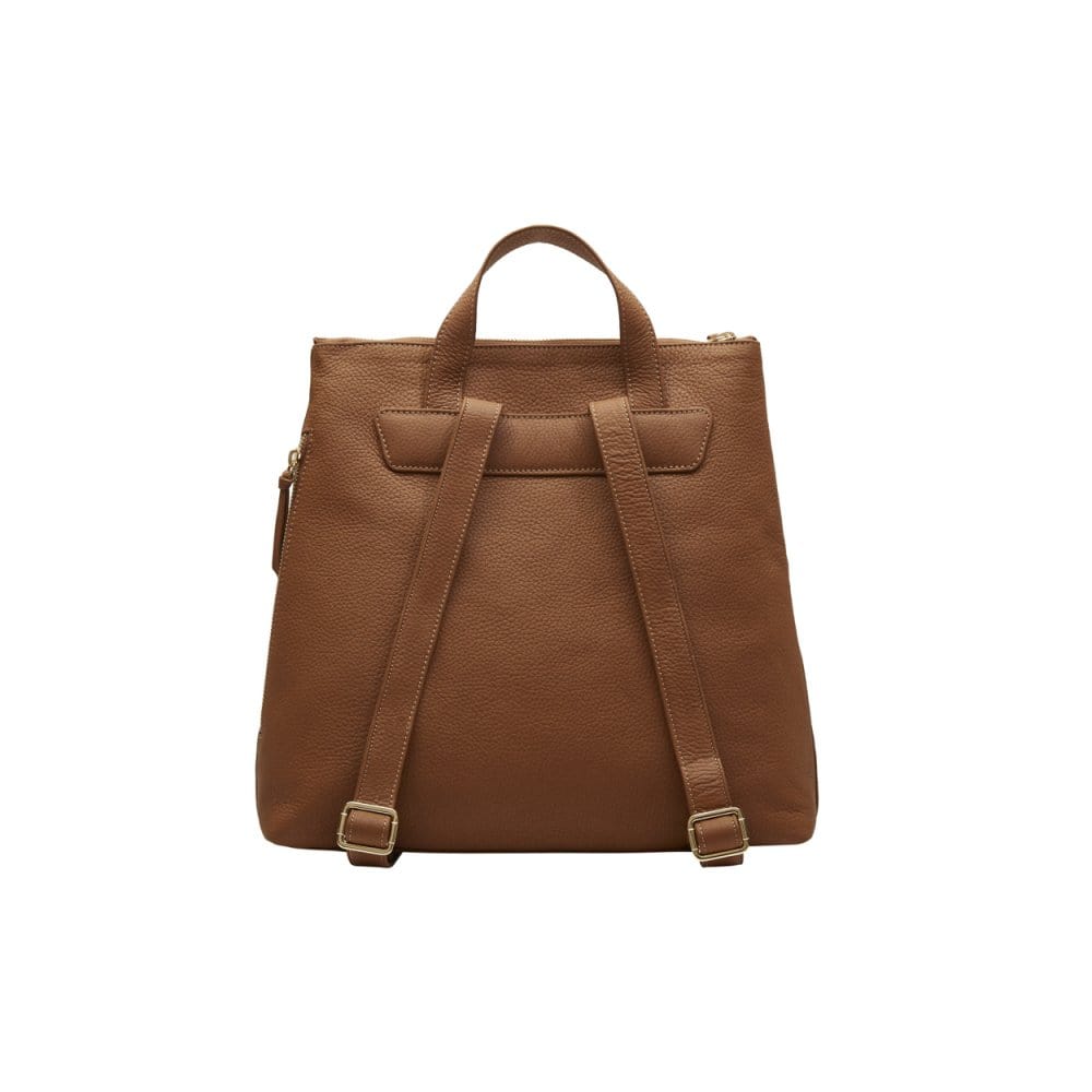Leather 13" laptop backpack, tan, back view