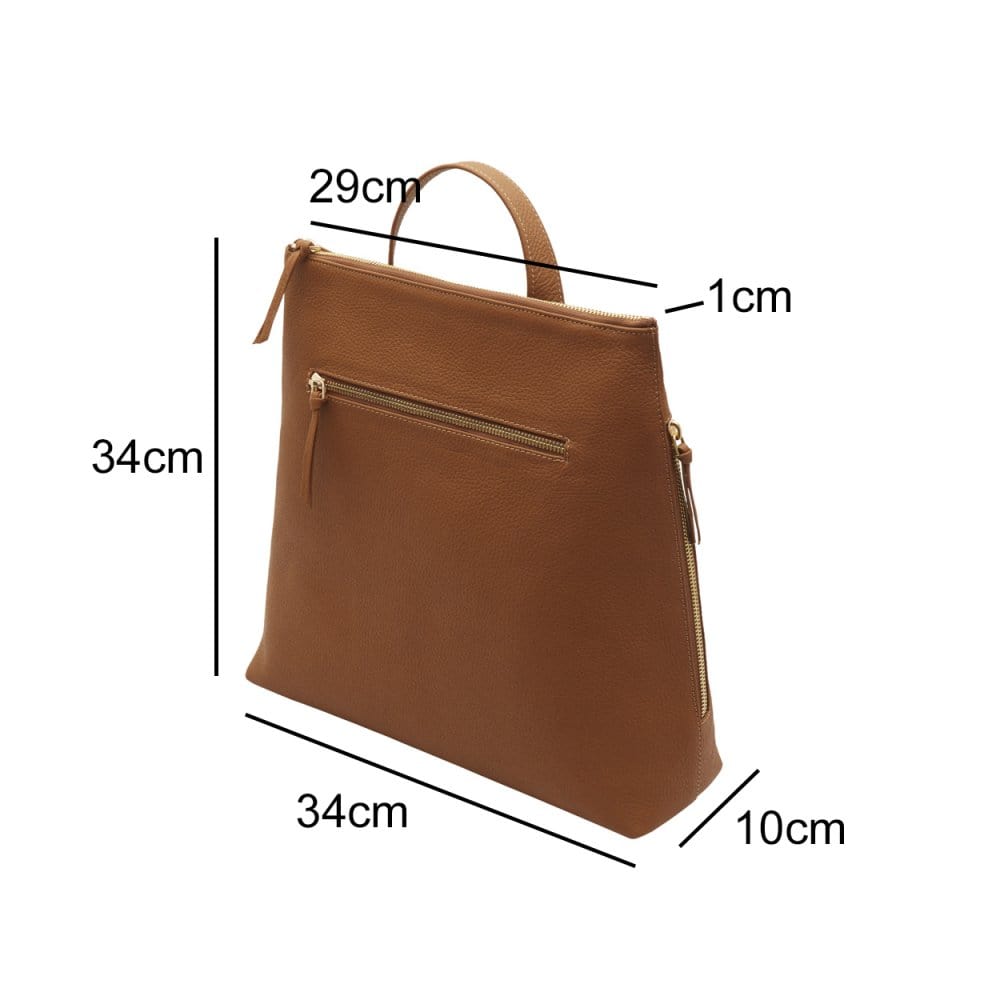 Leather 13" laptop backpack, tan, dimensions