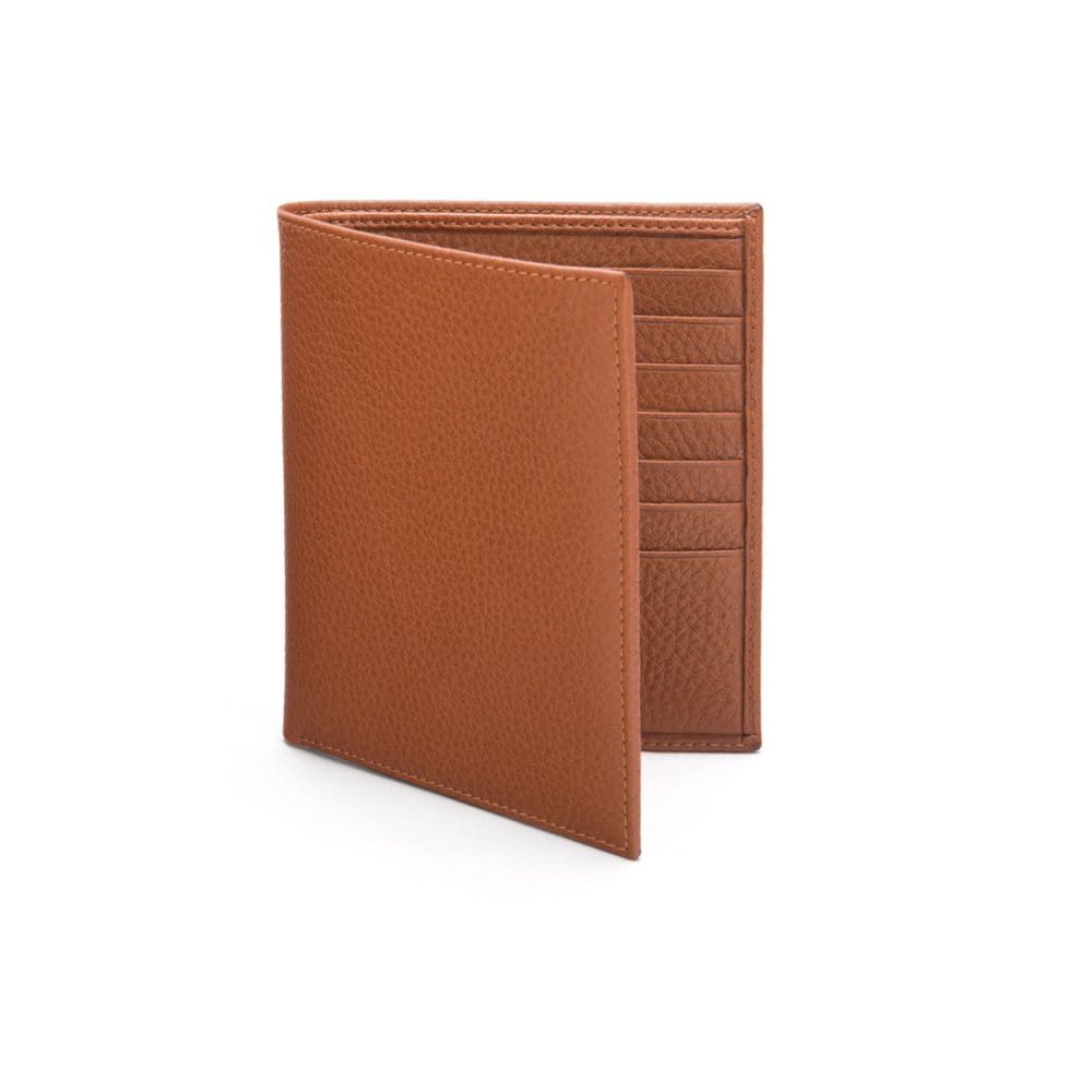 3/4 height leather wallet 14 CC, tan, front