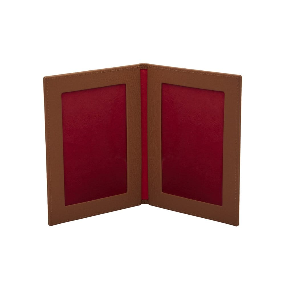 Double leather photo frame, tan, 6 x 4", inside