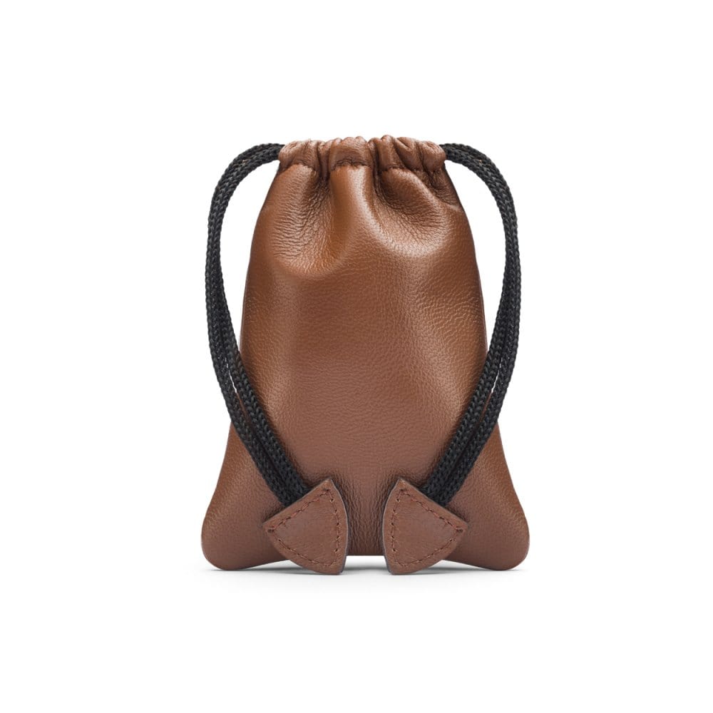 Tan Leather Drawstring Coin Pouch