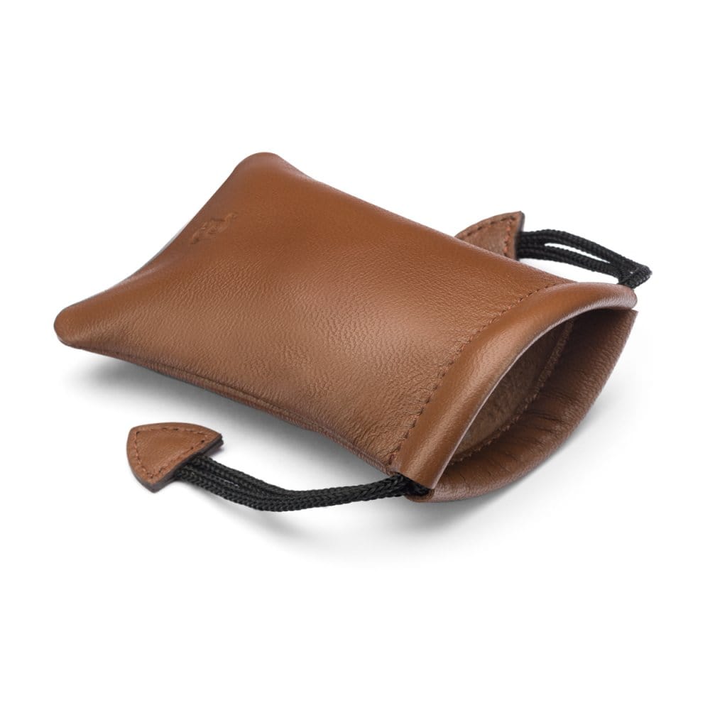 Tan Leather Drawstring Coin Pouch